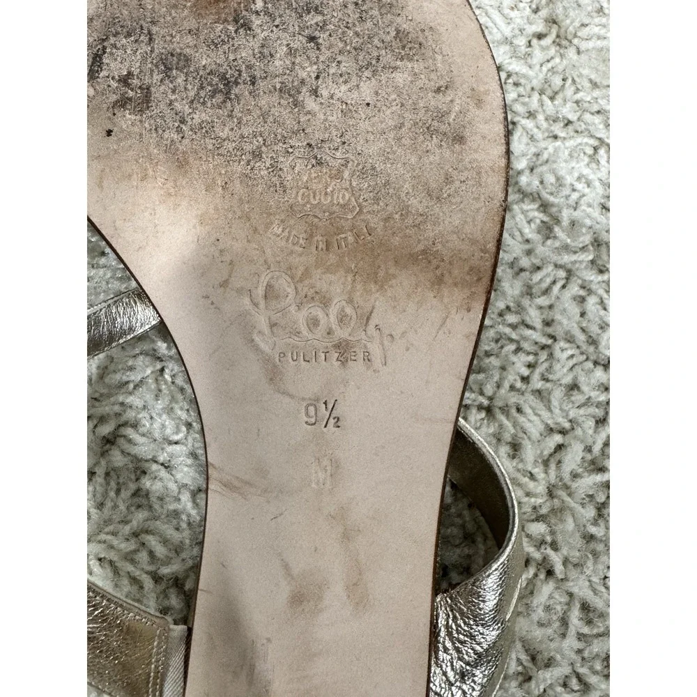 Lilly Pulitzer Metallic Gold Thong Kitten Heel Slip On Sandals Size 9.5 Resort - Picture 12 of 12